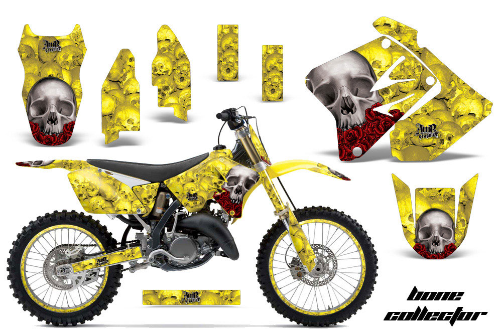 Suzuki RM 250 Dirt Bike Graphic Kit - 2001-2009 Bone Collector Yellow