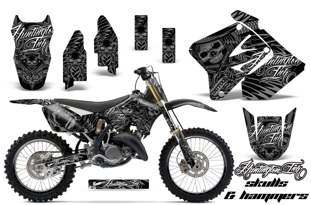 Suzuki RM 250 Dirt Bike Graphic Kit - 2001-2009 Skulls and Hammers Silver
