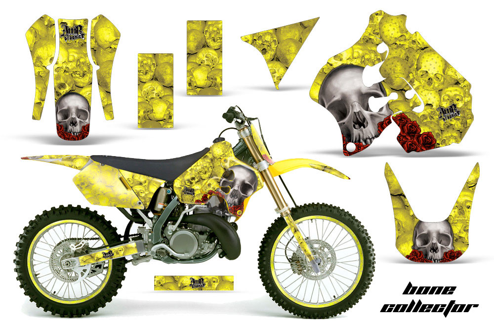 Suzuki RM 250 Dirt Bike Graphic Kit - 1996-1998 Bone Collector Yellow