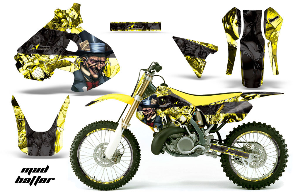 Suzuki RM 250 Dirt Bike Graphic Kit - 1999-2000 Mad Hatter Yellow
