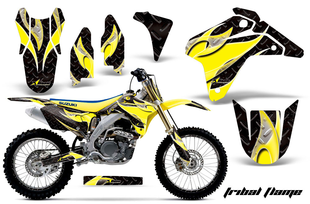 Suzuki RMZ 450 Dirt Bike Graphic Kit - 2005-2006 Tribal Flames Yellow