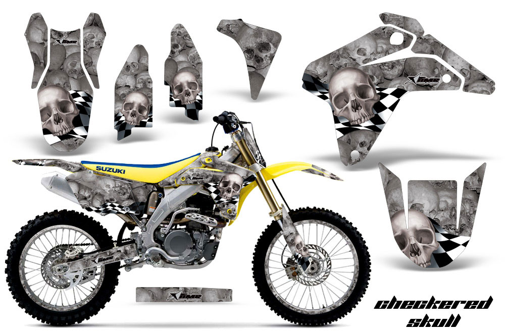 Suzuki RMZ 450 Dirt Bike Graphic Kit - 2005-2006 Checkered Skull Silver