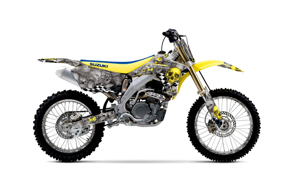 Suzuki RMZ 450 Dirt Bike Graphic Kit - 2005-2006 Checkered Skull Yellow