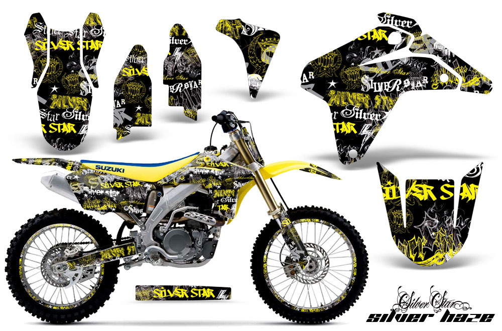 Suzuki RMZ 450 Dirt Bike Graphic Kit - 2005-2006 Silver Star - Silverhaze Yellow