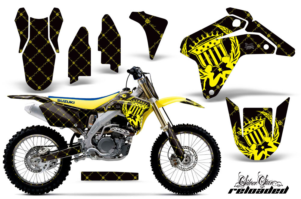 Suzuki RMZ 450 Dirt Bike Graphic Kit - 2005-2006 Silver Star - Reloaded Black