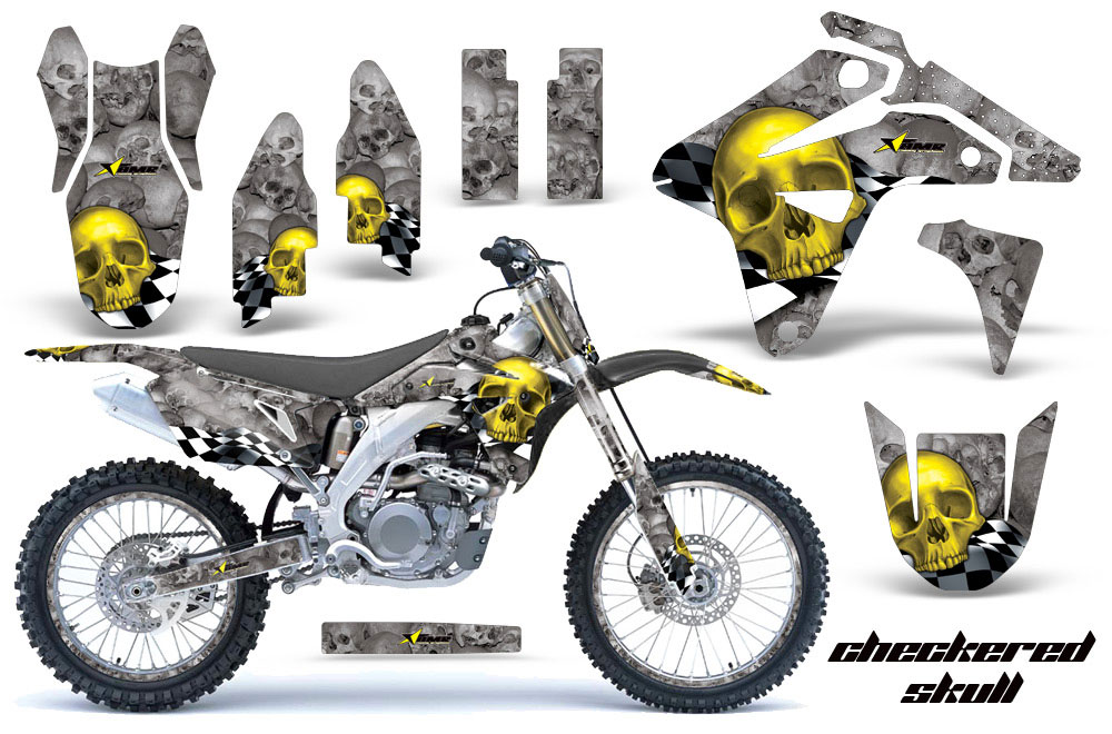 Suzuki RMZ 450 Dirt Bike Graphic Kit - 2007 Checkered Skull Yellow