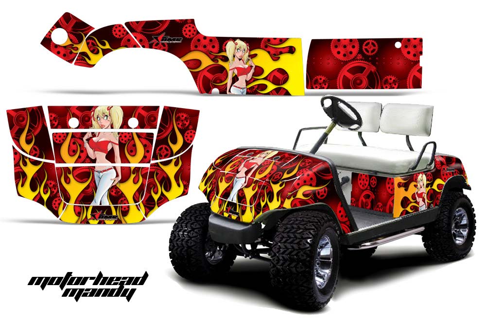 Yamaha G-Series Golf Cart Graphic Kit - 1995-2006 Motorhead Mandy Red