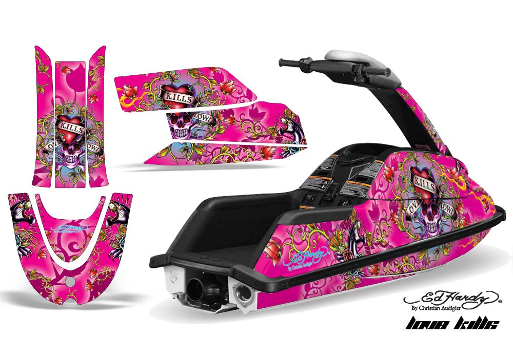 Yamaha Superjet Freestyle Jet Ski Graphic Kit (Round Nose) All Years Ed Hardy - Love kills Pink