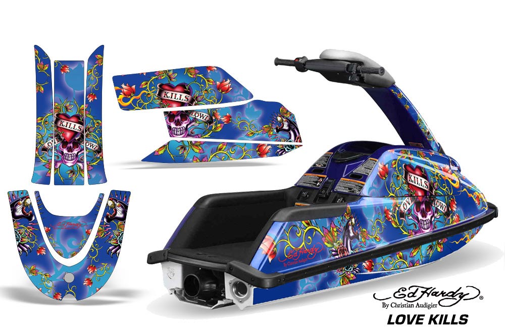 Yamaha Superjet Freestyle Jet Ski Graphic Kit (Round Nose) All Years Ed Hardy - Love kills Blue