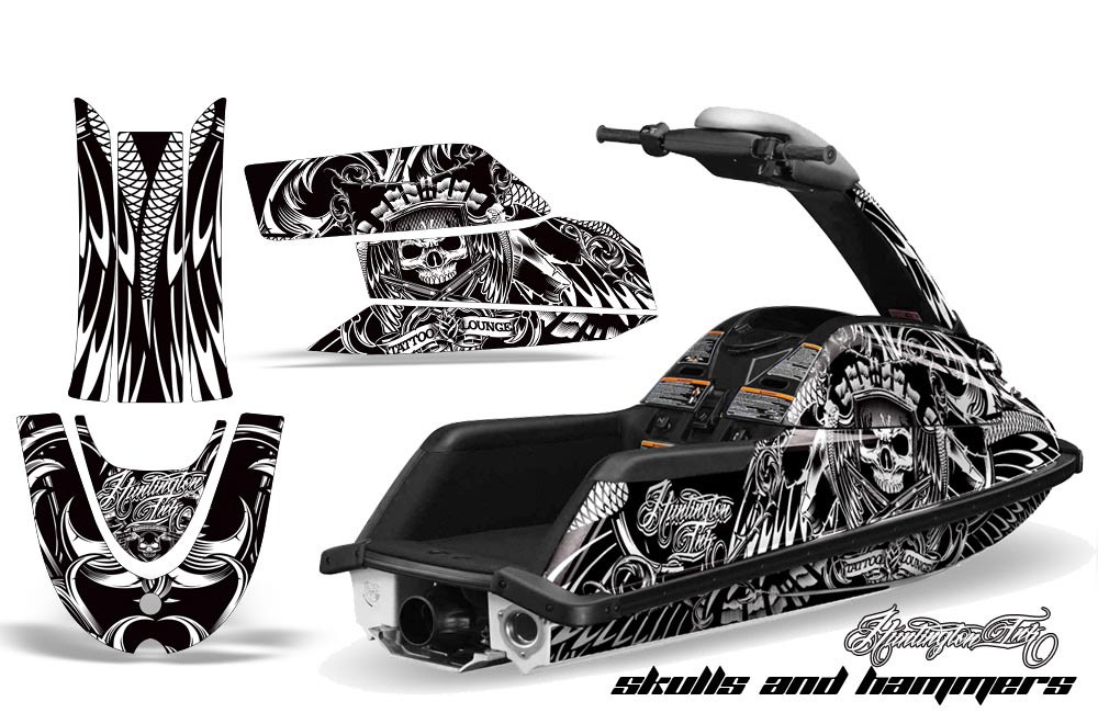 Yamaha Superjet Freestyle Jet Ski Graphic Kit (Round Nose) All Years Skulls and Hammers White