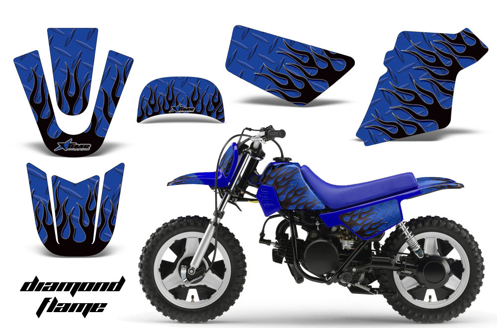 Yamaha PW80 Dirt Bike Graphic Kit - 1996-2006 Diamond Flames Blue
