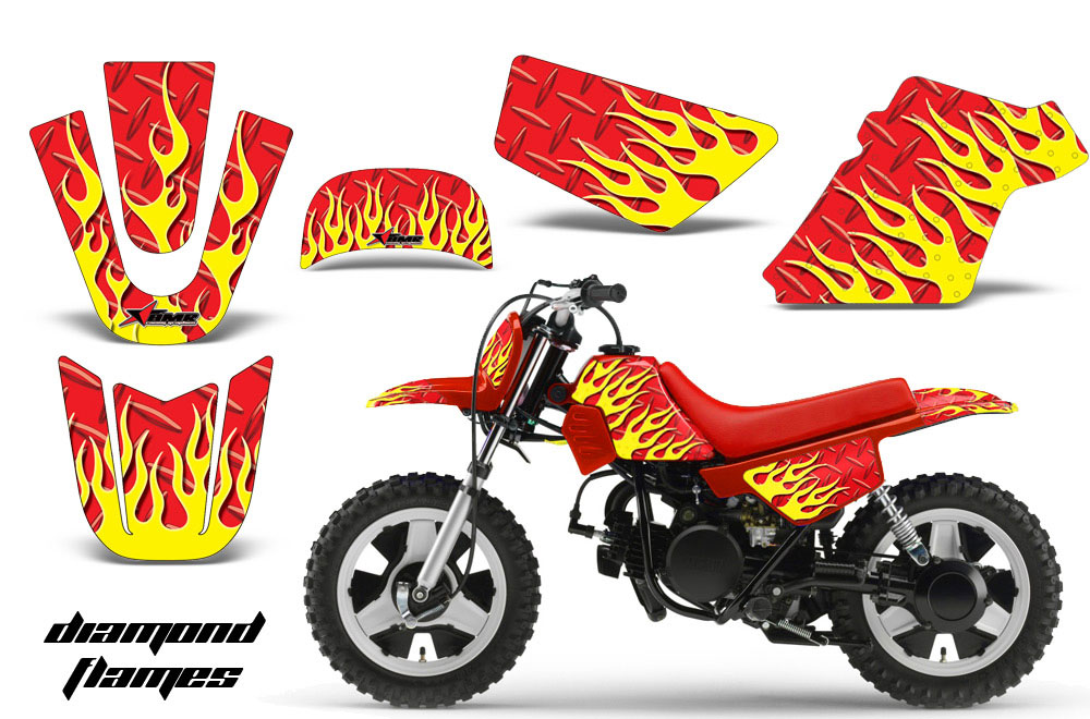Yamaha PW80 Dirt Bike Graphic Kit - 1996-2006 Diamond Flames Red