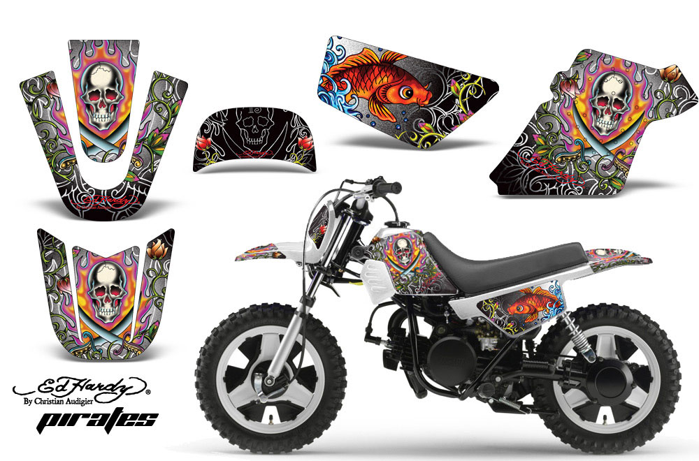 Yamaha PW50 Dirt Bike Graphic Kit - 1990-2022 Ed Hardy - Pirates White
