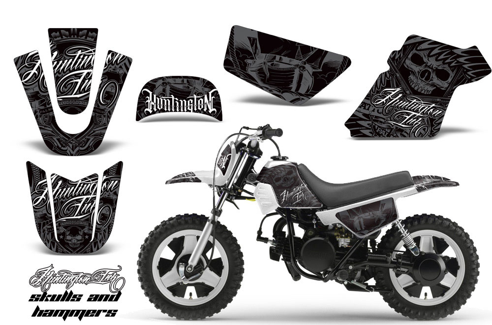 Yamaha PW50 Dirt Bike Graphic Kit - 1990-2022 Skulls and Hammers SIlver