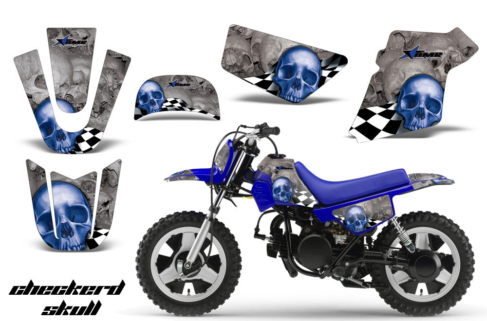 Yamaha PW50 Dirt Bike Graphic Kit - 1990-2022 Checkered Skull Blue