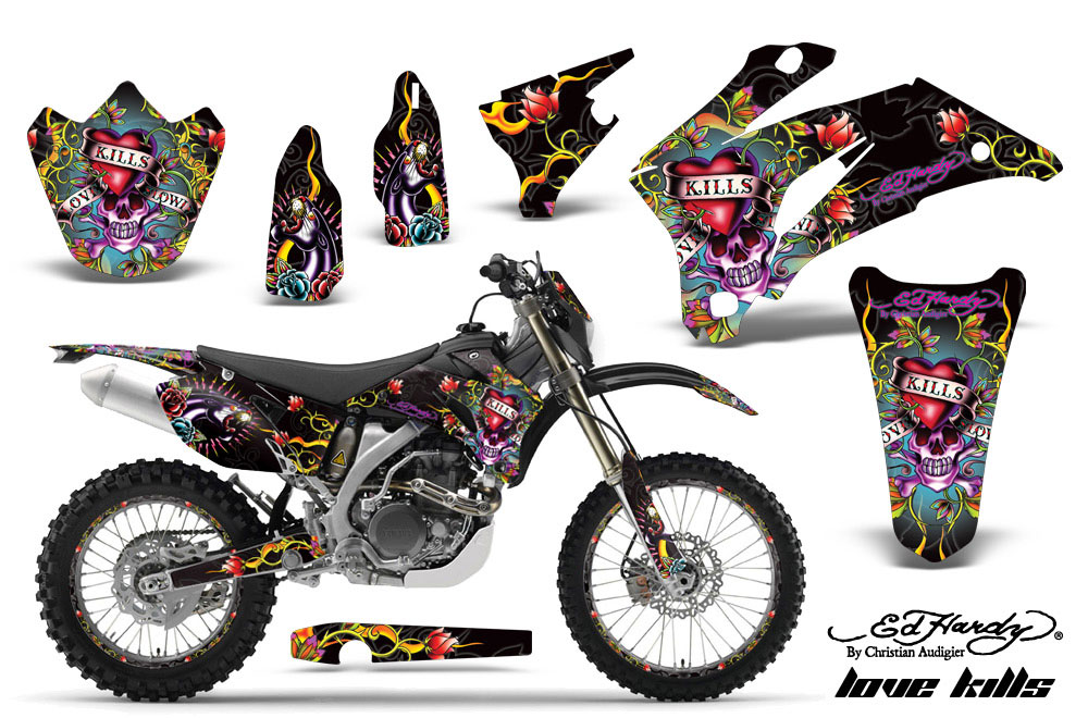 Yamaha WR250F Dirt Bike Graphic Kit - 2007-2014 Ed Hardy - Love Kills Black