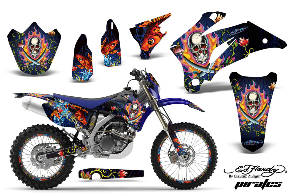 Yamaha WR250F Dirt Bike Graphic Kit - 2007-2014 Ed Hardy - Pirates Blue