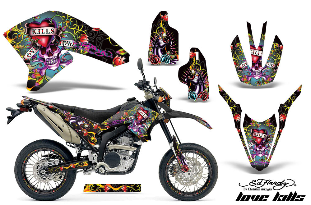 Yamaha WR250 R/X Dirt Bike Graphic Kit - 2007-2016 Ed Hardy - Love Kills Black