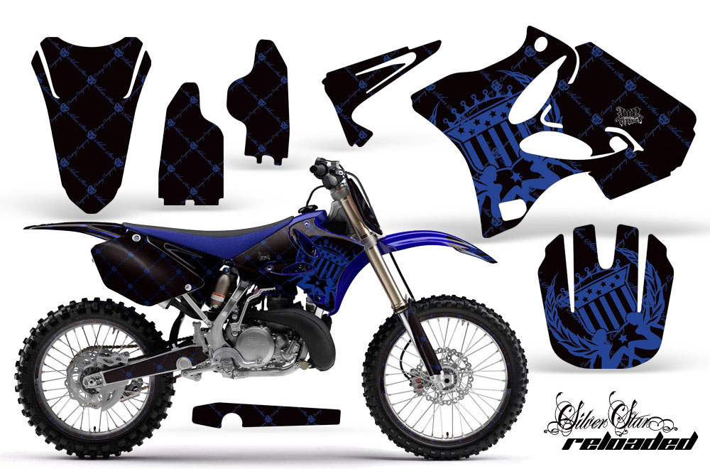 Yamaha YZ250 2 Stroke Dirt Bike Graphic Kit - 2002-2014 Silver Star - Reloaded Blue