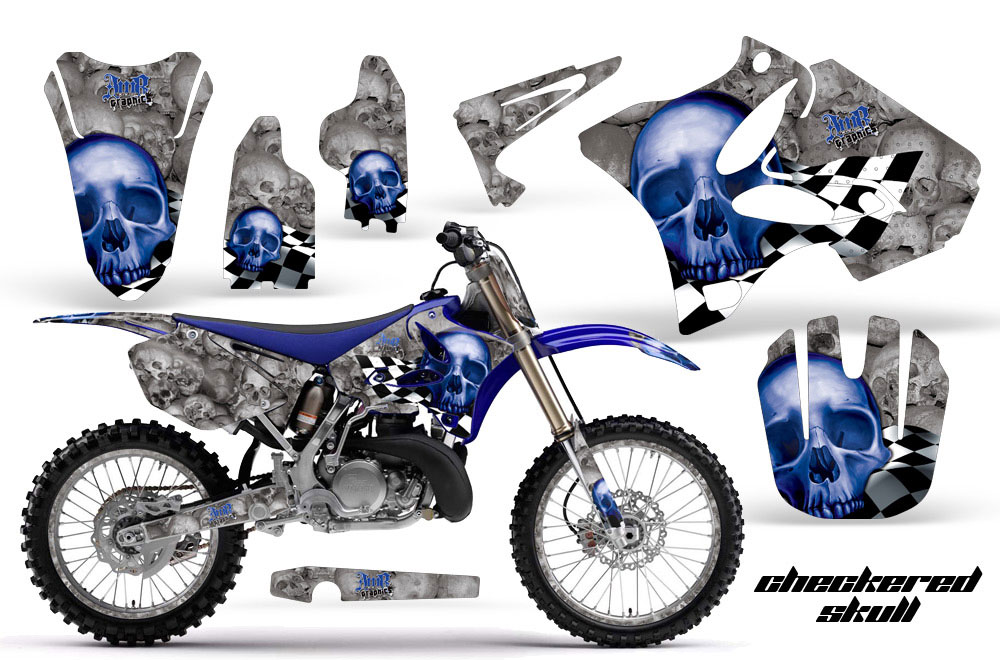 Yamaha YZ125 2 Stroke Dirt Bike Graphic Kit - 2002-2014 Checkered Skull Blue