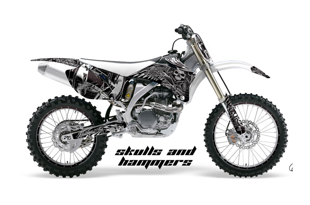 Yamaha YZ250F / YZ450F Dirt Bike Graphic Kit - 2006-2009 Skulls and Hammers White