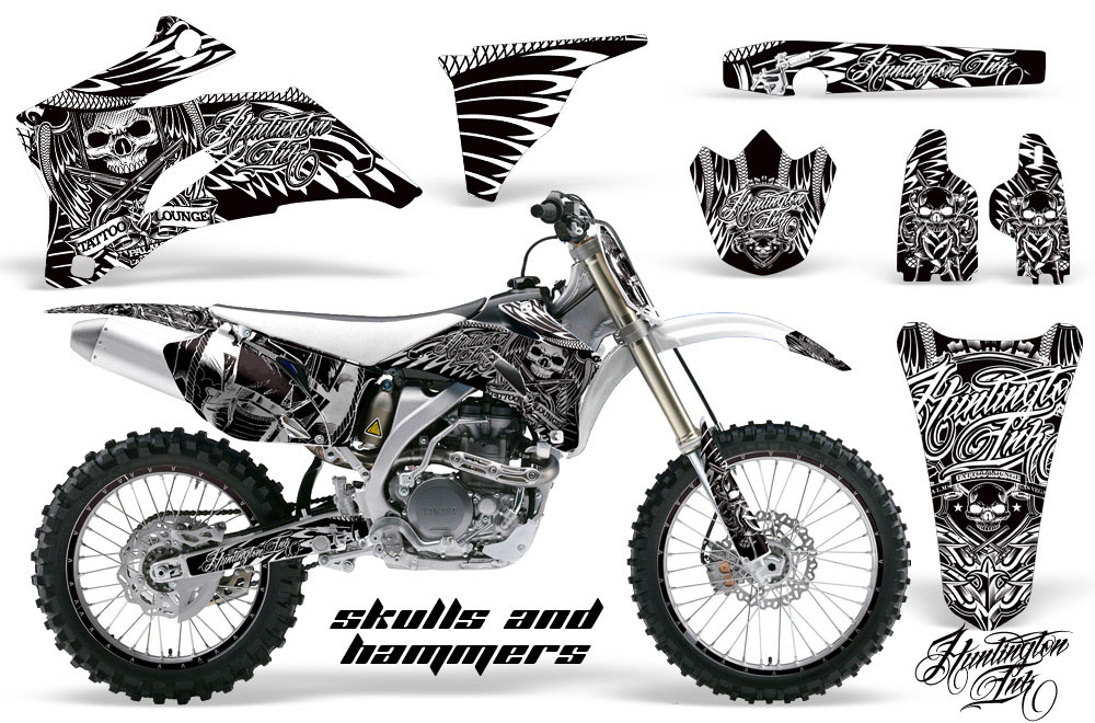 Yamaha YZ250F / YZ450F Dirt Bike Graphic Kit - 2006-2009 Skulls and Hammers White