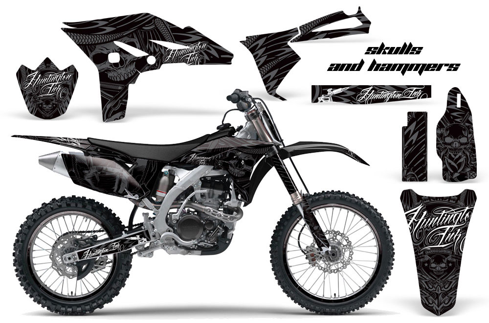 Yamaha YZ250 F 4 Stroke Dirt Bike Graphic Kit - 2010-2013 Skulls and Hammers Black