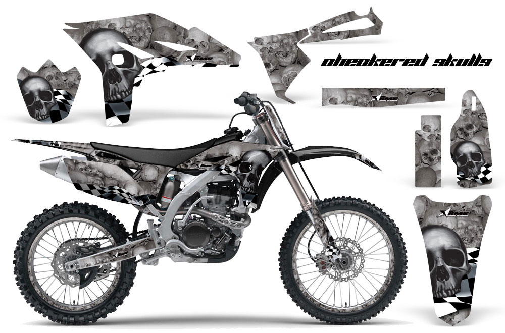 Yamaha YZ250 F 4 Stroke Dirt Bike Graphic Kit - 2010-2013 Checkered Skull Black