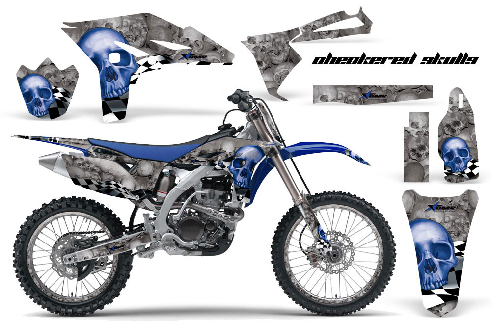 Yamaha YZ250 F 4 Stroke Dirt Bike Graphic Kit - 2010-2013 Checkered Skull Blue