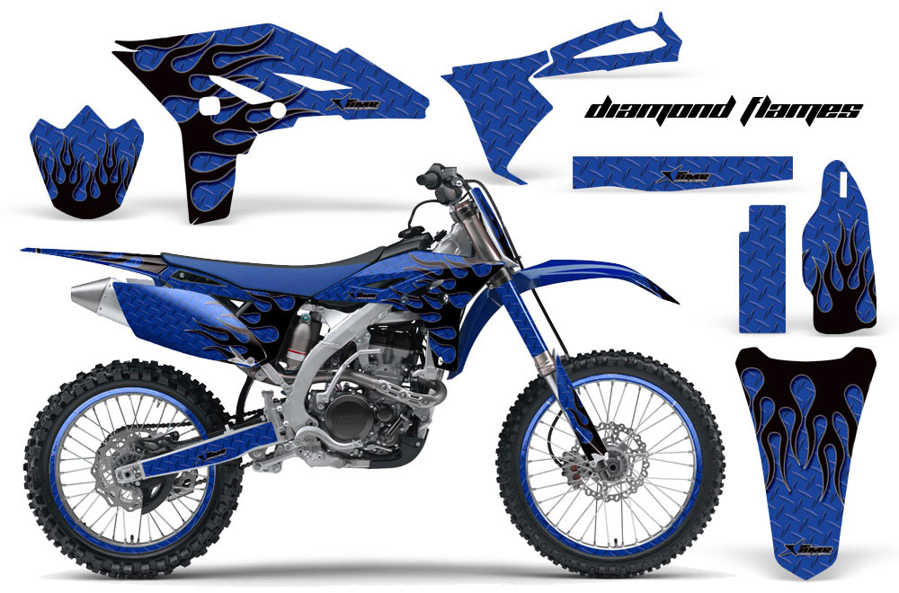 Yamaha YZ250 F 4 Stroke Dirt Bike Graphic Kit - 2010-2013 Diamond Flames Blue