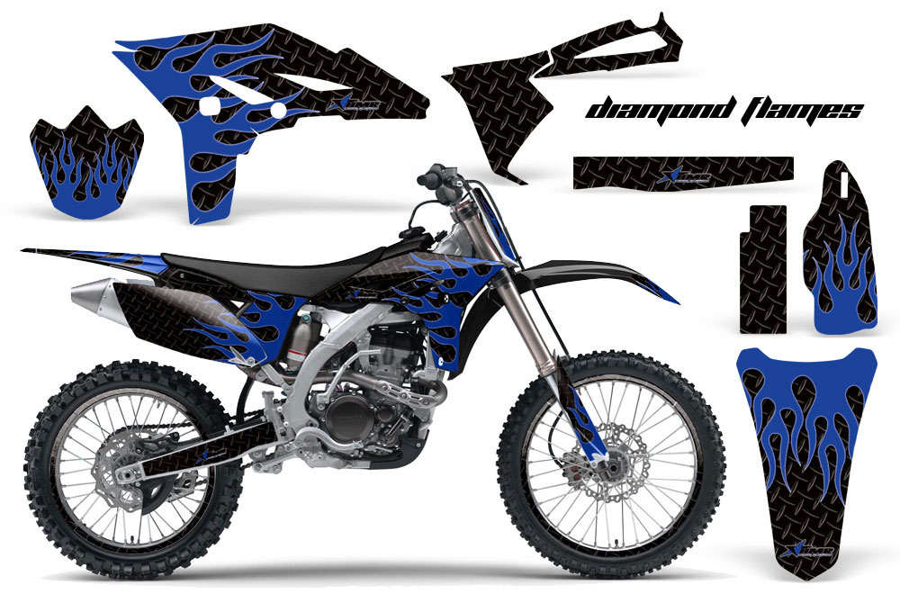 Yamaha YZ250 F 4 Stroke Dirt Bike Graphic Kit - 2010-2013 Diamond Flames Black